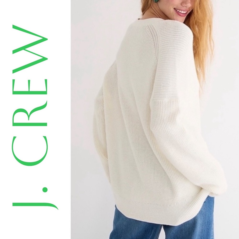 J.Crew Re-Imagined Ribbed Cardigan Women Medium Ivory Cotton Cashmere Cozycore - Picture 3 of 11